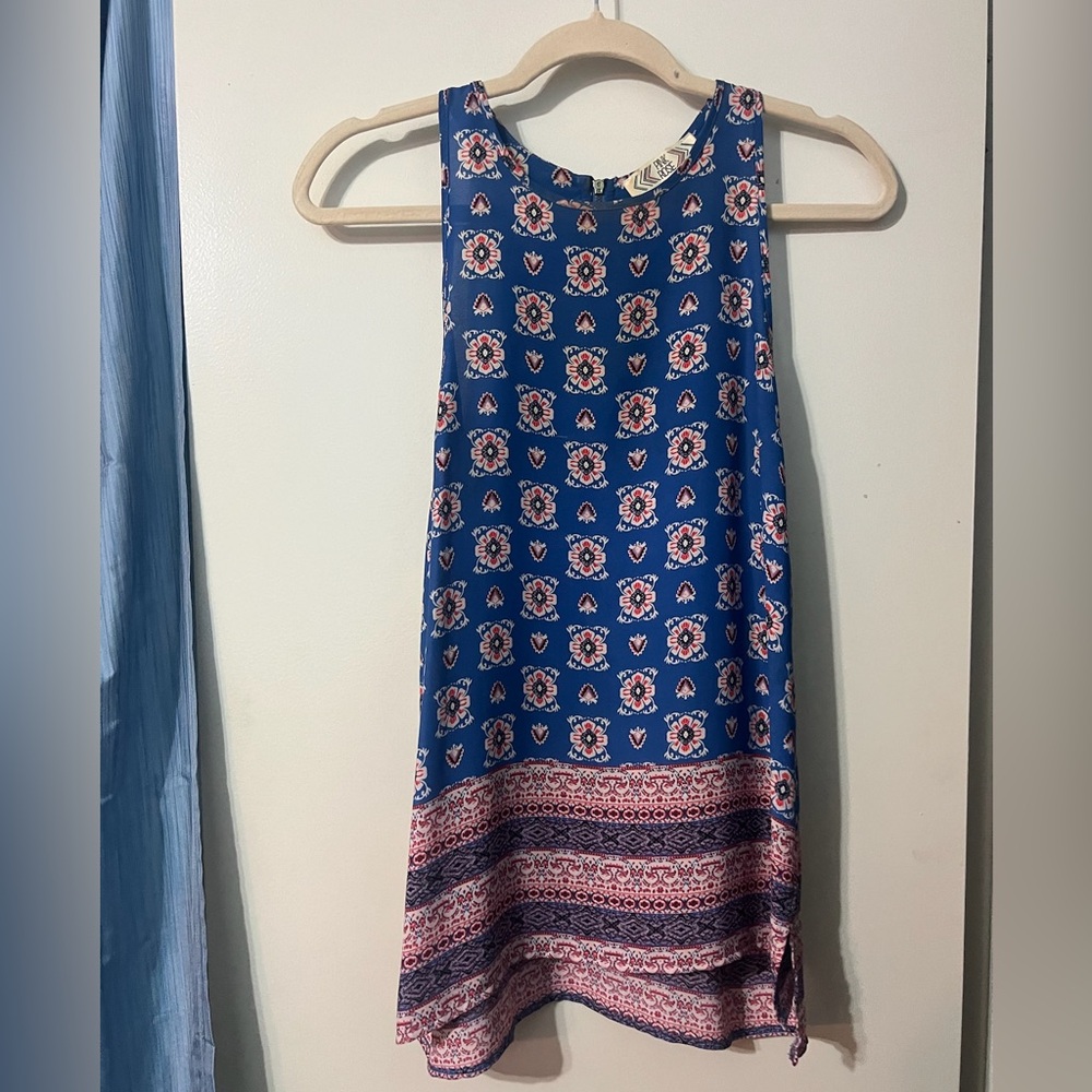 Pink Rose Blue and Pink Floral Funky Tank Top Tunic Shirt